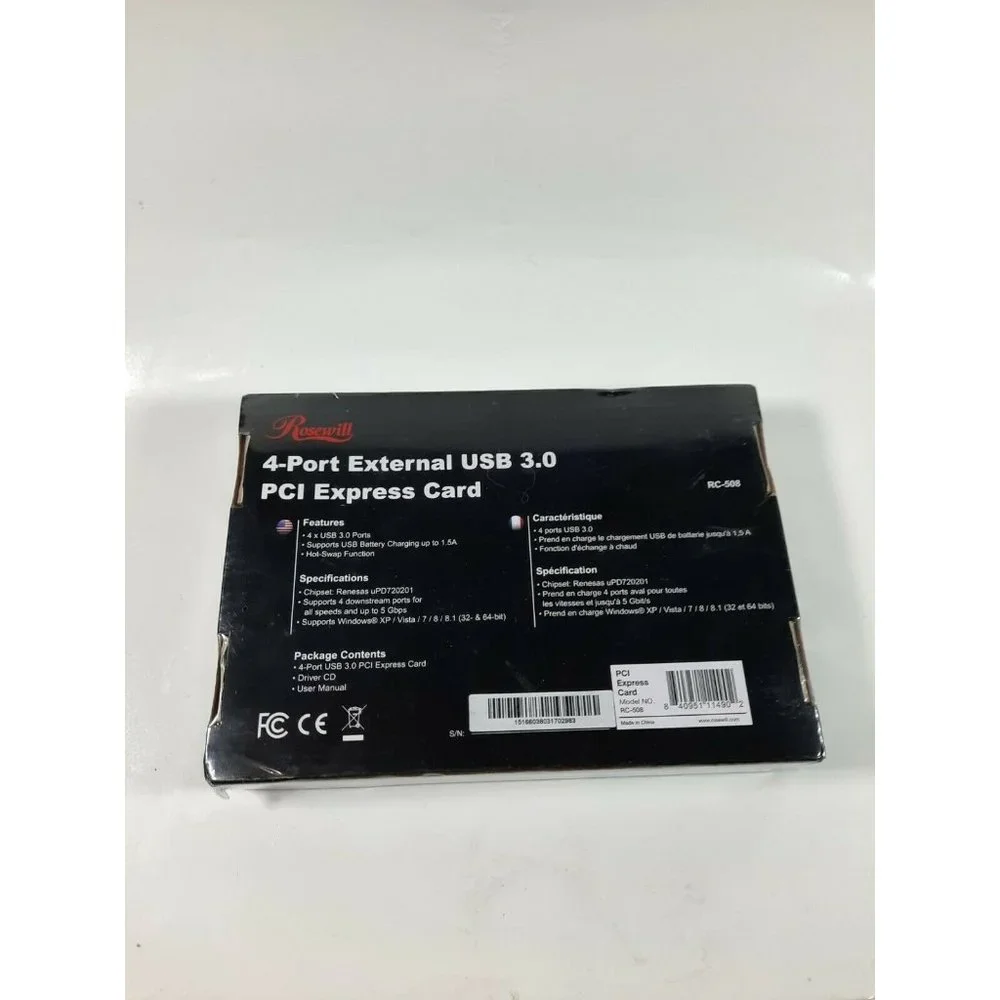 Rosewill USB 3.0 PCI-E Express Card with 4 USB 3.0 Ports RC-508 new sealed
